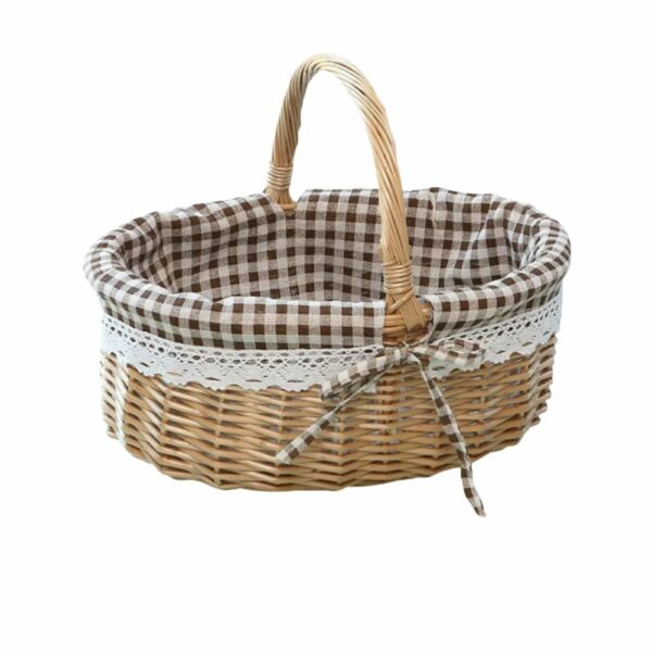 Panier pique-nique ouvert en osier avec tissu marron à carreaux - 2 ou 4 personnes