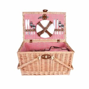 Kit pique-nique rouge avec glacière pour 4 personnes : panier et set complet