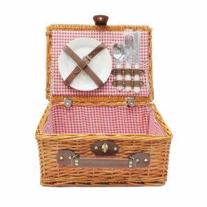 Kit pique-nique rouge pour 2 personnes : panier et set complet