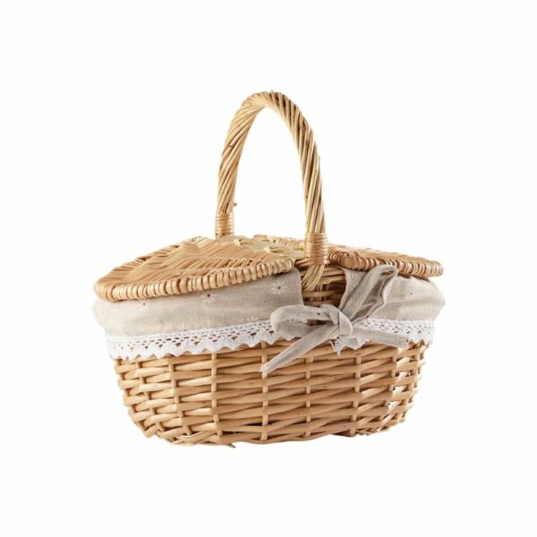 Petit panier pique-nique rond en osier et tissu blanc - 2 personnes