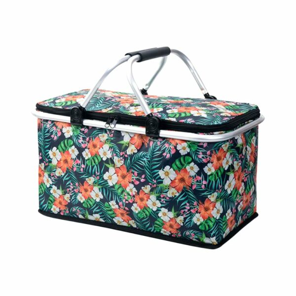 Panier pique-nique isotherme avec motif fleuri tropical - 4 à 6 personnes