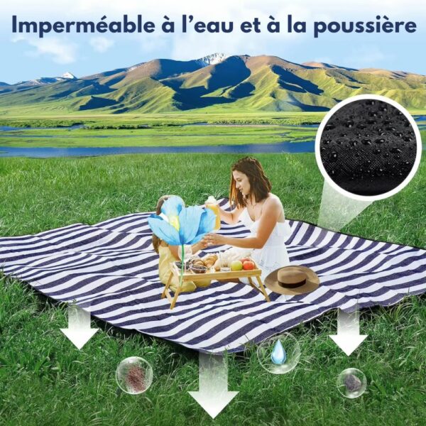 Tapis de pique-nique bleu à carreaux, 3 couches – Image 2
