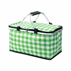 Panier pique-nique isotherme avec carreaux verts -  4 ou 6 personnes